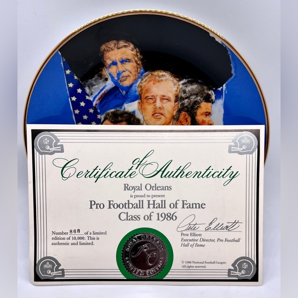 Pro Football Hall Of Fame-Class Of 1986-Collector’s Plate-Serial #868 with COA - Picture 2 of 9
